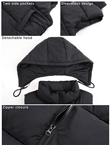 Tanming Black Puffer Vest Women Zip Up Lightweight Sleeveless Winter Outerwear Vests with Hood2
