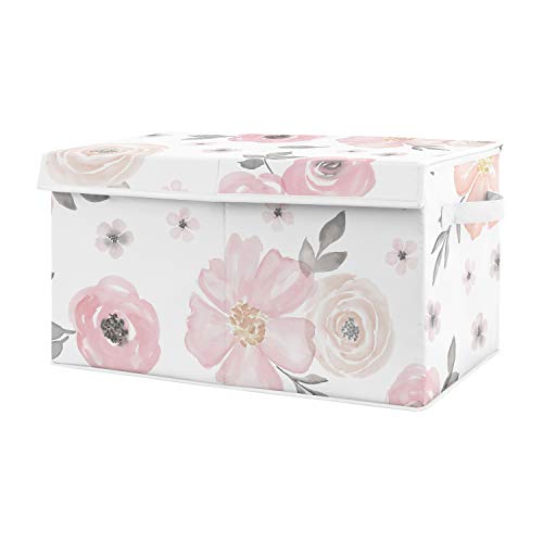 Sweet Jojo Designs Pink And Grey Rose Flower Girl Baby Nursery Or Kids Room Small Fabric Toy Bin Storage Box Chest For Watercolor Floral Collection #TOP1