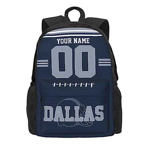 Custom Dallas Backpack for Men Women, Personalized Backpacks with Name and Number, Customize Casual Backpack Gifts for Fans