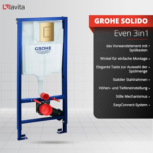 Lavita Vorwandelement Solido + Wand Hänge WC Sinto Grau Spülrandlos + WC Sitz mit Absenkautomatik Goldener Knopf Komplettset Unterputz Spülkasten Toilette Komplett Sett WC – Bild 5