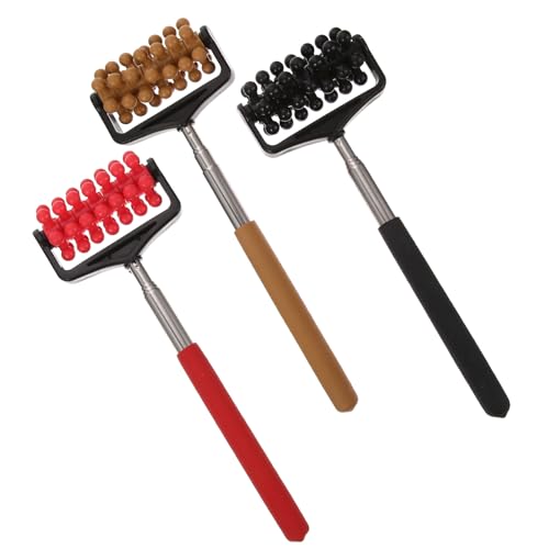Hoement 3Pcs Stainless Steel Back Scratcher with Extendable Handle Rolling Massage Wheel for Itching Relief and Muscle Relaxation Portable Scratching Tool for All Ages Random Color