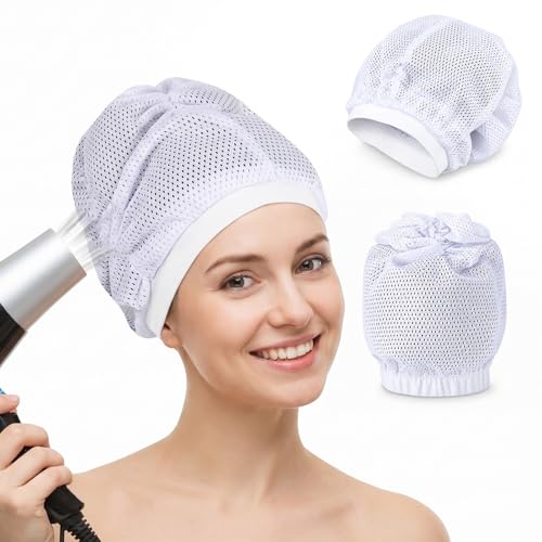 Ouligay 2 Pack Hair Drying Bonnet Net Plopping Cap Adjustable Hair Shower Cap for Women Breathable Mesh Shower Caps for Drying Curly Hair with Soft Elastic Band