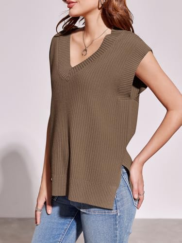 Image of Saodimallsu Womens V Neck Sweater Vest Oversized Ribbed Knit Sleeveless Casual Loose Fit Pullover Tank Top