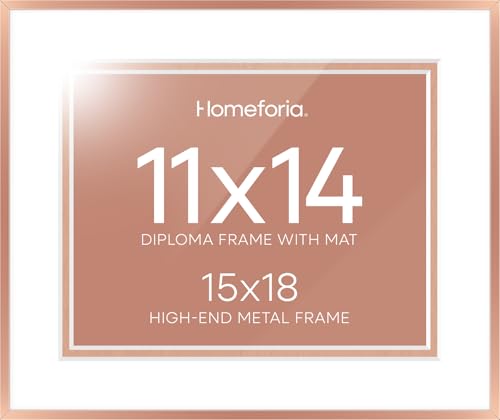 Image of Homeforia 15x18 Diploma Frame Rose Gold, High End Metal 15 x 18 Certificate Frames with Mat 11 x 14, 15by18 Document Frame Matted to 11x14, Graduation Degree Frames, Tempered Glass, Wall Kit, Set of 3
