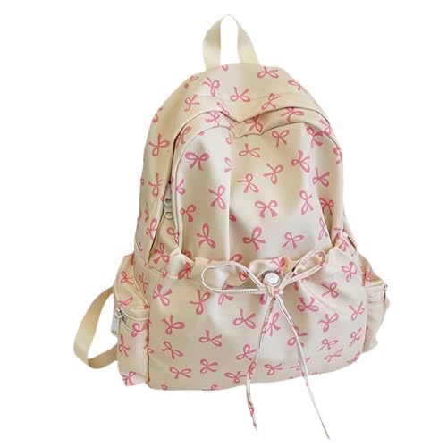 14.57 Inch Small Backpack for Women, Aesthetic Lightweight Travel Daypack Simple Cute Backpack for Women (Beige)