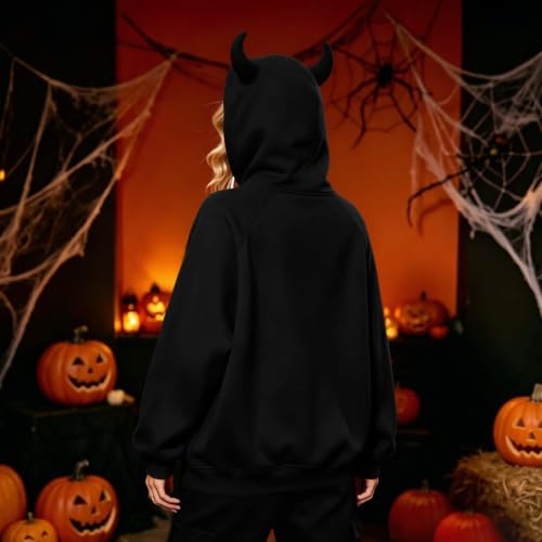 Elneeya Halloween Hoodies for Women Cute Devil Horns Work Fall Sweatshirt - image 3