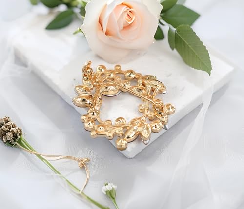 Image of Gyn&Joy Clear Crystal Rhinestone Floral Wreath Pin Brooch BZ005