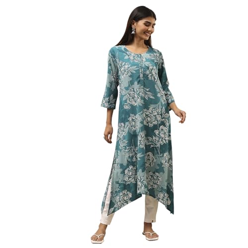 Image of BIBA Women Rayon Viscose Straight Fit Straight Printed Kurta