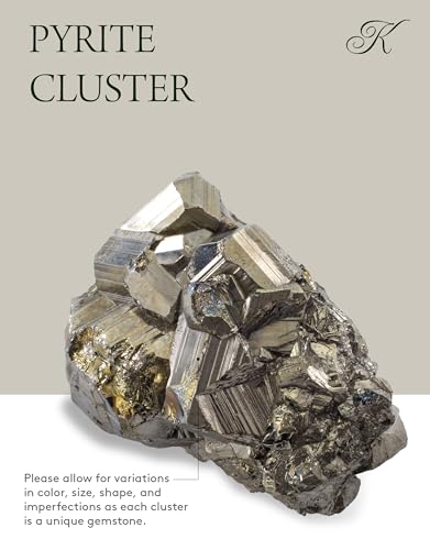 KALIFANO Natural Pyrite Cluster - Peruvian High Energy Iron Piedra Pirita Healing Properties (Information Card) Fool Gold Rock Reiki Crystal is used to enhance willpower and symptoms, Stone