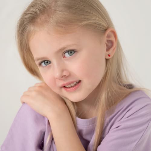 14k Yellow Gold Adorable Enamel Strawberry Screw Back Earrings for Young Girls - Dainty Kid Design Stud Earrings for Toddlers, Little Girls to Preteens - Lovely Tiny Screw Backs2