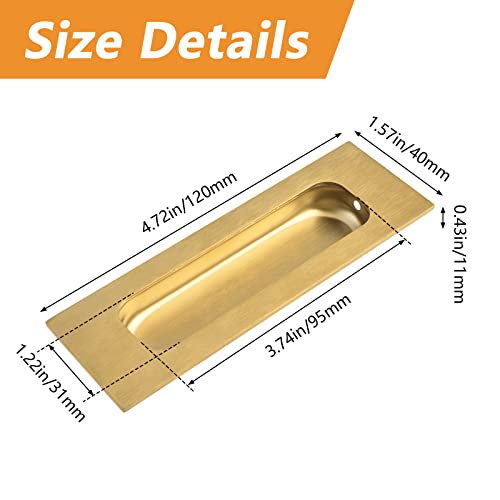 MOROBOR 2pcs Square Brushed Gold Flush Pulls Recessed Finger Pulls, 4.7 Inch Length Sliding Door Handles - Image 2