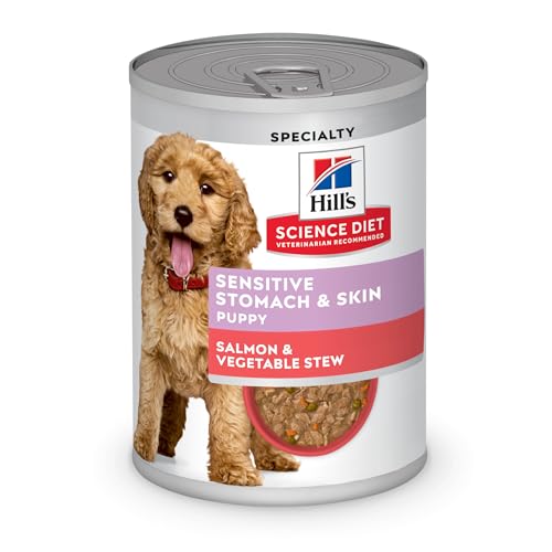Hill’s Science Diet Sensitive Stomach & Skin, Puppy, Stomach & Skin Sensitivity Support, Wet Dog Food, Pollock & Insect Meal Stew, 12.5 oz Can, Case of 12
