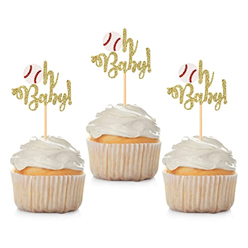 24 PCS Baseball Oh Baby Cupcake Toppers, Cupcake Topper Picks Baseball Baby Shower Cake Topper Cupcake Picks Gender Reveal Party Decorations for Baby Shower Birthday Party Cake Decorations Supplies