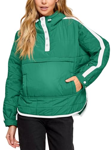 Tankaneo Womens Oversized Puffer Pullover Jacket Quilted Color Block Puffy Hooded Coat Fall Hoodies Outerwear with Pockets2