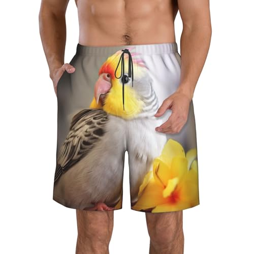 Cute Cockatiel Men's Swim Trunks Quick Dry Board Shorts with Pockets Casual Drawstring Beach Shorts