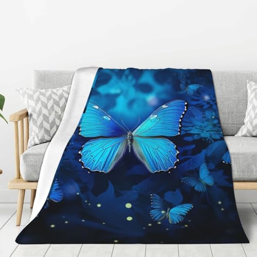 Couverture flanelle papillon bleu jeté de lit et plaid canapé