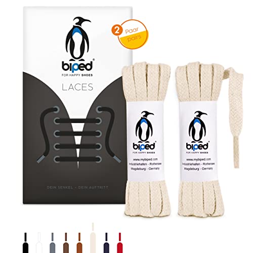 biped LACES 2 paia di lacci piatti in cotone larghi 7 mm - lacci per scarpe di qualità antistrappo per scarpe in pelle, stivali, scarpe da ginnastica - made in EU z2904(natura,140 cm)