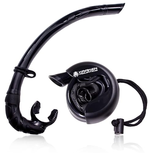 Kraken Aquatics Freediving Snorkel | Flexible Roll Up Snorkel with Compact Storage Case for Scuba Diving, Spearfishing and Snorkeling (Black)