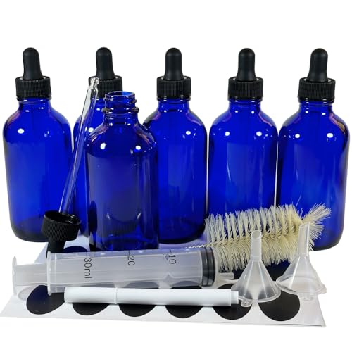 PIPIBA (6個入り) 120ml丸頭スポイトボトル ガラス製遮光瓶 アロマオイル瓶 ドロッパーボトル 香水瓶 (青色)