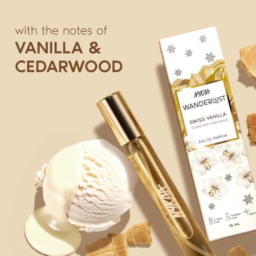 Image of Nykaa Wanderlust Swiss Vanilla Eau De Parfum, Warm Vanilla and Cedarwood Fragrance, Long Lasting Scent, Travel Friendly, Vegan and Cruelty Free, 16ml
