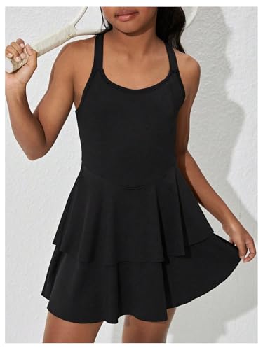 WDIRARA Girl's Layered Ruffle Sleeveless Tennis Dress Criss Cross Back A Line Workout Athletic Golf Dresses2