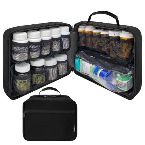 StarPlus2 Large Padded Modular Pill Bottle Organizer, Medicine Bag, Case, Carrier for Medications, Vitamins, and Medical Supplies - for Home Storage and Travel - Black (Without Lock)