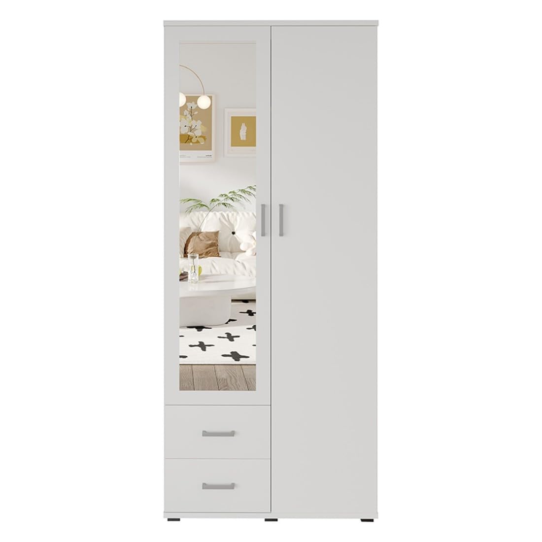 Armadio a 2 ante con specchio TOM - Dimensioni H185 x L80 x P52 cm - Colore Bianco - Stile Design