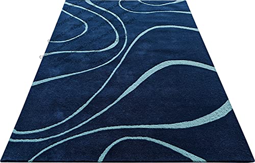 Image of Ocean Wave Modern Carpet for Living Room Bedroom and Hall Size (12 x 15) Feet Color Blue