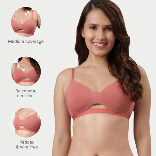 Image of Enamor Innovations CloudSoft, Invisi Neckline Women's Cotton Everyday T-Shirt Bra - Padded, Wirefree, Medium Coverage - A032
