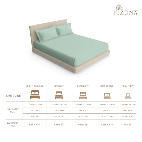 Image of Pizuna 100% Cotton Bedsheet Super King Size Sea Foam, 800 Thread Count Long Staple Combed Cotton Flat Bedsheets 108x108 Inches with 4 Pillow Covers, Bed Sheet for Super King Size Bed