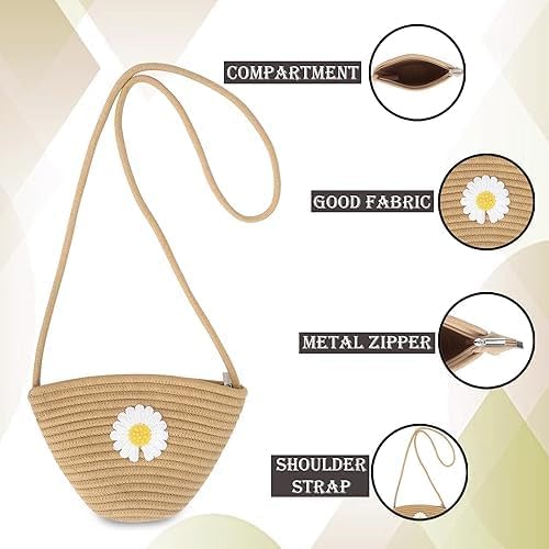 Image of Classy Bag Handmade Woven Straw Pouch with Daisy Design | Natural Jute Cosmetic Pouch for Women & Girls | Eco-Friendly Multipurpose Travel Organizer