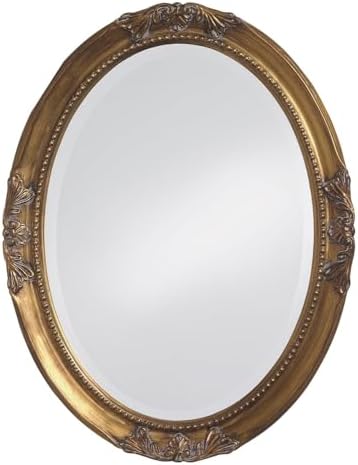 Howard Elliott Queen Ann Oval Antique Gold Leaf Wall Mirror, Oval Bevelled Hanging Wood Framed Vanity Mirrors for Home Decor, Living Room, Bathroom, Bedroom, or Hallway, 25 x 33 Inch