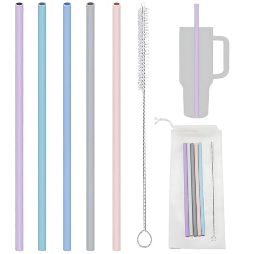 Pajitas reutilizables LACHT, paquete de 5 pajitas de silicona de colores, ecológicas, sin BPA, con cepillo de limpieza para vasos de 350 a 900 ml.