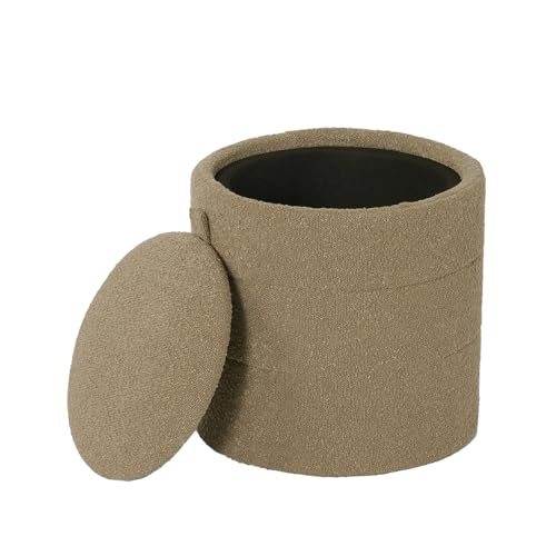 Image of HomePop 18 inch Storage Round Ottoman - Brown Boucle