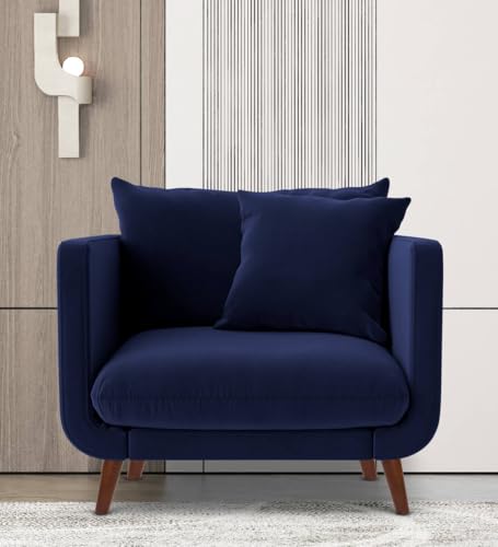 Image of Rejol Velvet 1-Seater Sofa Luxurious Comfort for Living Rooms and Offices (Navy Blue, Armchair)