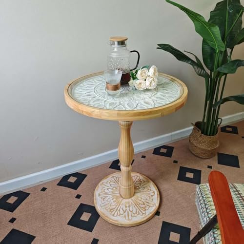Table ronde vintage sculptée en verre aspect colonne romaine d'exception - 5