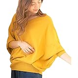 [サコイユ] ドルマン 綿100％ ニット Vネック トップス ゆったり セーター 春 秋 冬 レディース 服 ふく フク sweater tops knit lady 防寒着 女性服 じょせい ミセス みせす 森ガール (4L-5L, マスタード)