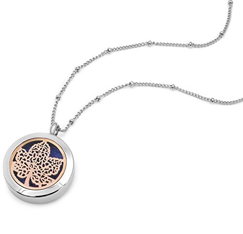 Leaf Of Serenity Essential Oil Diffuser Necklace - Aromatherapy Jewelry - Hypoallergenic 316L Surgical Grade Stainless Steel, 20.8" Chain + 9 Washable Insert Pads (Rose Gold And Silver) #TOP2