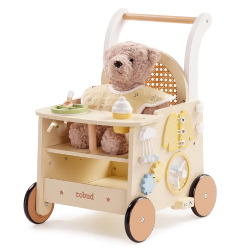 ROBUD Holz lauflernhilfe Baby Walker, 2-In-1 Puppe Lauflernwagen...