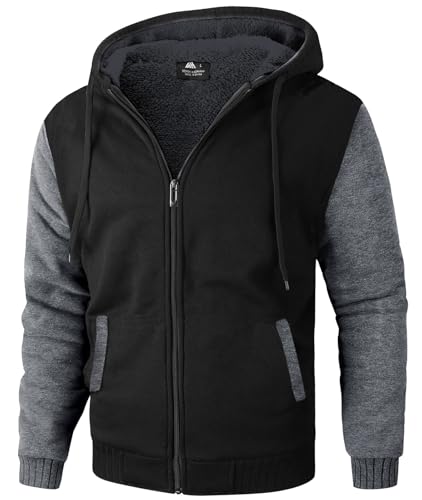 SWISSWELL Men Zip Up Hoodies Sherpa Lined Jacket Heavyweight Fleece Sweatshirt Winter Warm Hooded Coat