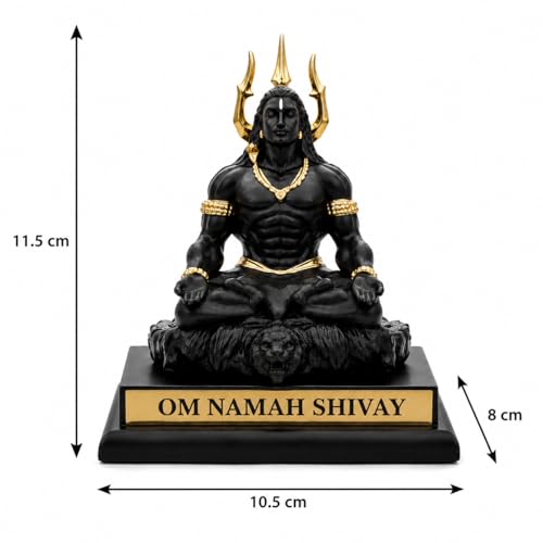 Image of Mahadev Lord Shiva Meditating Statue, Black and Gold Finish, Om Namah Shivay Figurine for Home Decor and Worship