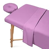 Saloniture 3-Piece Flannel Massage Table Sheet Set - Soft Cotton Facial Bed Cover - Includes Flat and Fitted Sheets with Face Cradle Cover - Lavender Purple