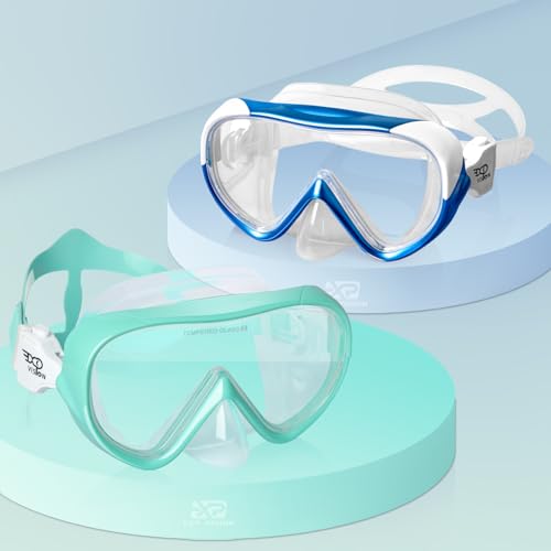 Image of Kids Snorkel Swim Mask, Child Diving Mask Anti-Fog Swim Goggles with Nose Cover for Snorkeling Diving Swimming