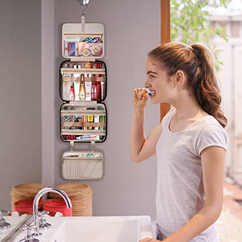 Hanging Travel Toiletry Bag For Women, Large Capacity Folding Toiletries Organizer, Portable Waterproof Cosmetic Bag, Full Size Travel Makeup Bag With 4 In 1 Detachable Compartments & Sturdy Hook #TOP1