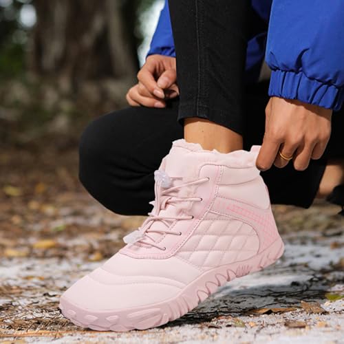 Image of Winter Footwear Barefoot Shoes Women Men Zero Drop Barefoot Hiking Boots Slip On Warm Waterproof Snow Boot Minimalist Wide Toe Ankle Booties Five Finger Hike Shoes Outdoor