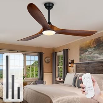 OUENGK Ceiling Fans with Lights and Remote, 52 Inch Modern Ceiling Fan with Dimmable LED Lights, 3 Wood Blades, 6 Speeds Quiet Reversible Ceiling Fan for Bedroom, Living Room, Outdoor Patio, Porch