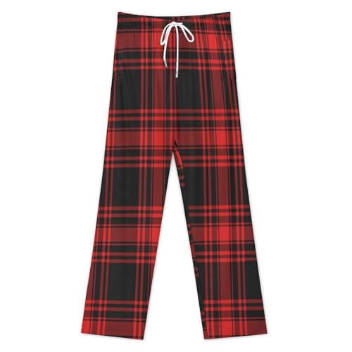 Bagea-Ka Christmas Red Black Tartan Check Pattern Mens Pajama Pants Lounge Sleep Long Pants with Pocket Loungewear3