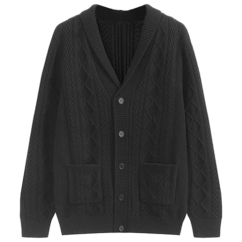 Men's Twisted Sweaters Cardigan Cable Knit Buttons Cardigans for Men Ribbed Cardigan Sweater with Pockets