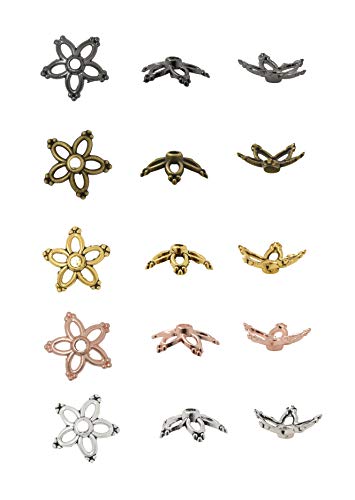 Image of Mandala Crafts Metal Bead Caps for Jewelry Making Bulk Assorted Pack - Bead End Caps for Jewelry Making - Cap Beads for Bracelet Necklace Earrings 375 PCs 9X5mm 5 Colors