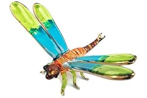 Tiny 3" Brown Green Blue Dragonfly Figurine - Miniature Hand Blown Glass Collectible Figurines